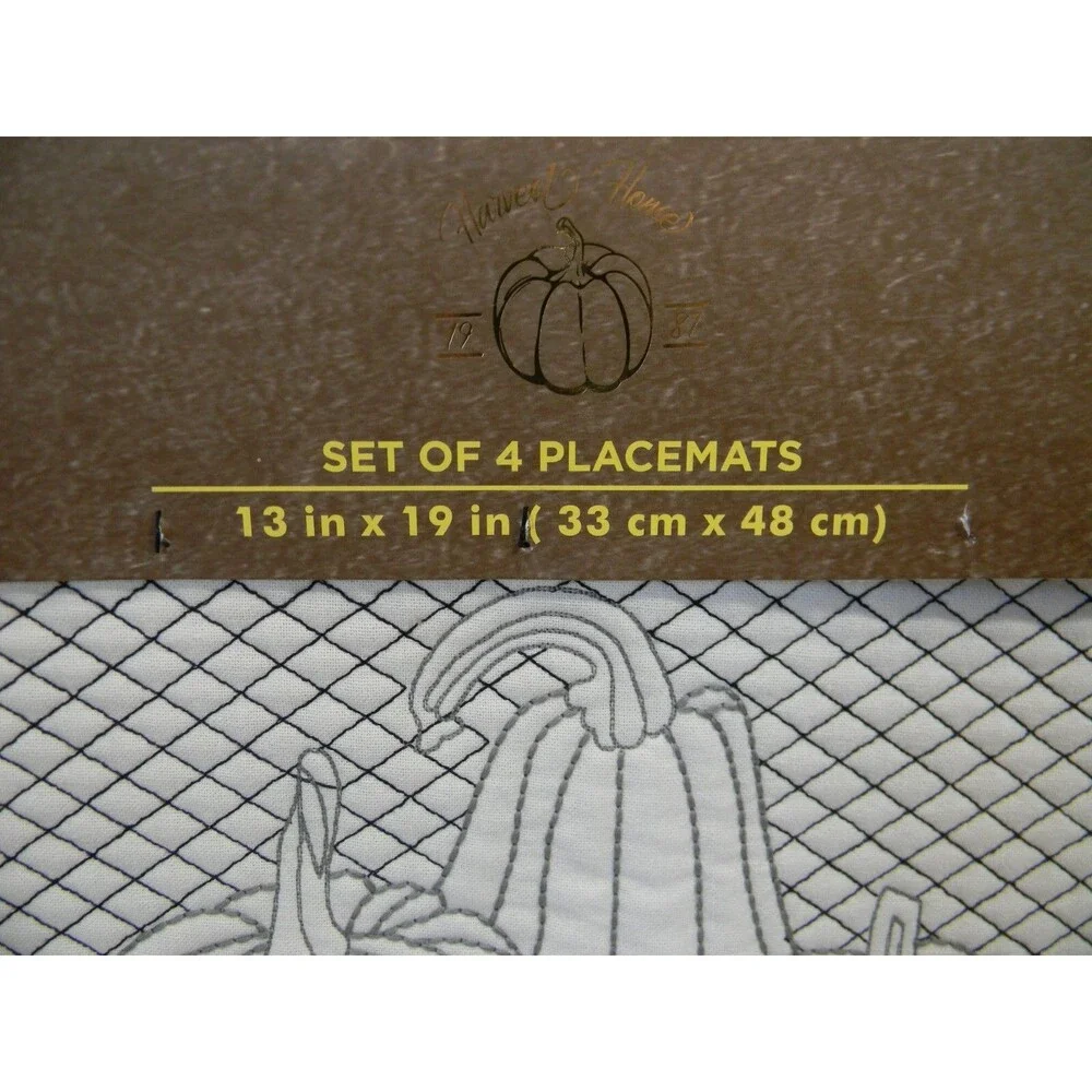 Harvest Home Set of 4 Pumpkin Placemats Fall Black White Neutral NEW